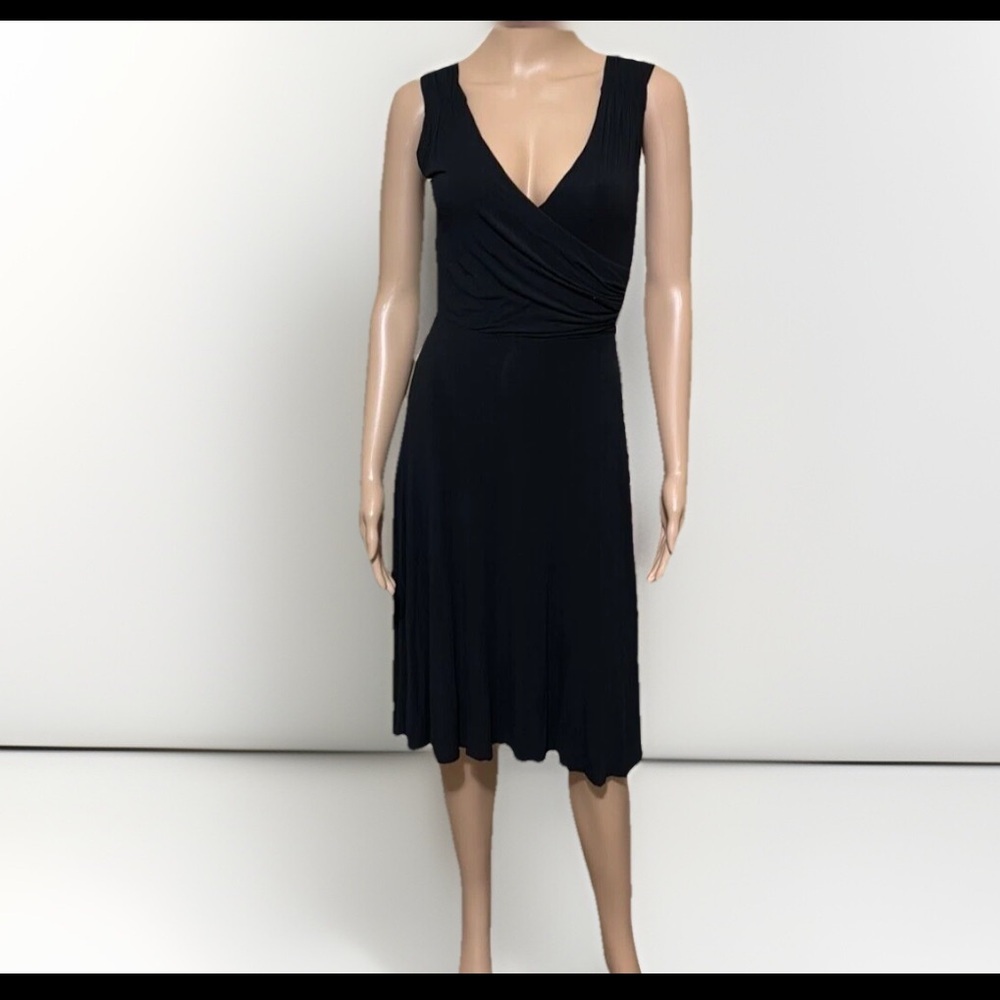 Boden Womens Sleeveless Black Faux Wrap Midi Dress Size 6 Office